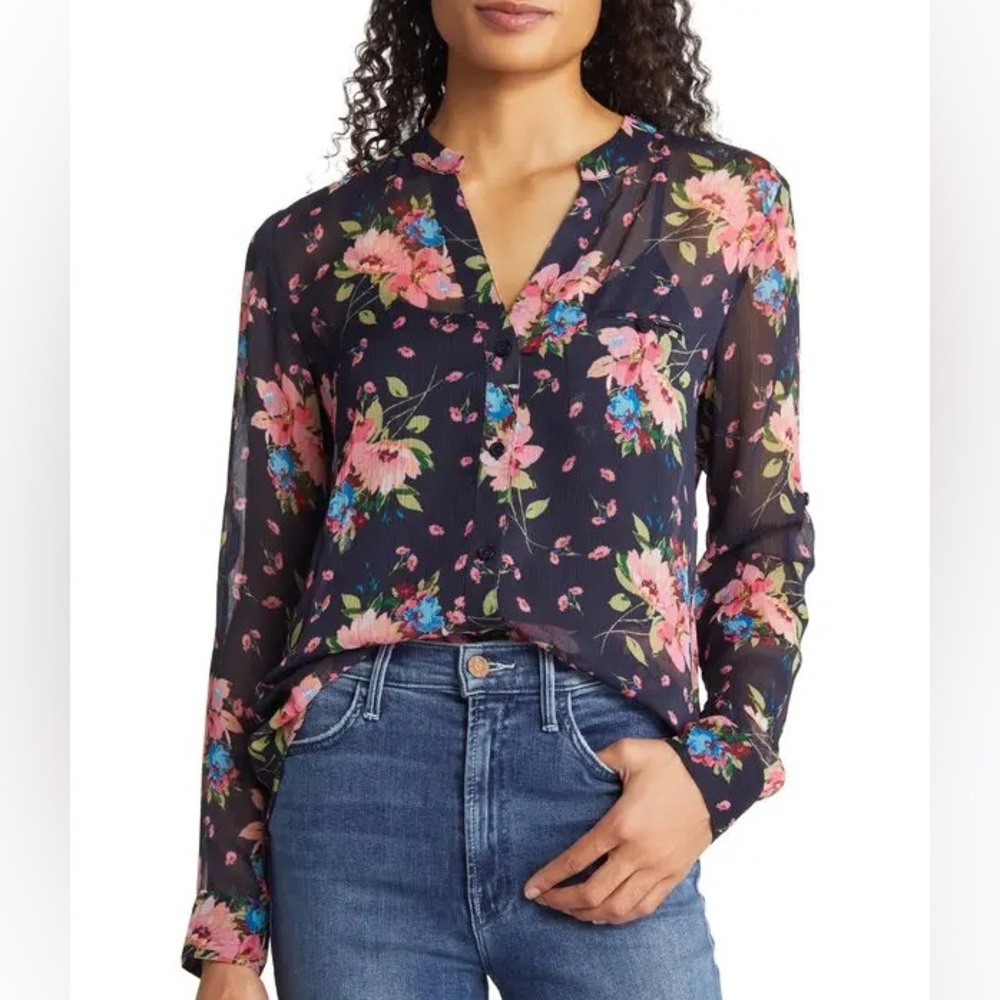 KUT FROM THE KLOTH 
Jasmine Chiffon Shirt - Chelles Bouquet Navy